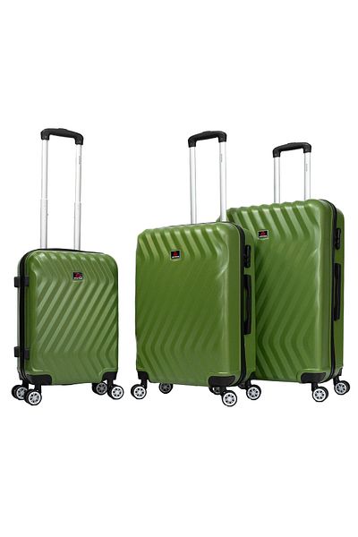 aventor Set de cărucior Av104, 1 bagaj de cabină și 2 bagaje de cală, 100% ABS, 4 roți duble, verde