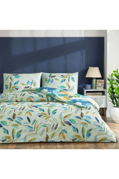 Taç Double bed linen with elastic 100% cotton ranforce, duvet cover 200x220cm, leaf pattern, TAC