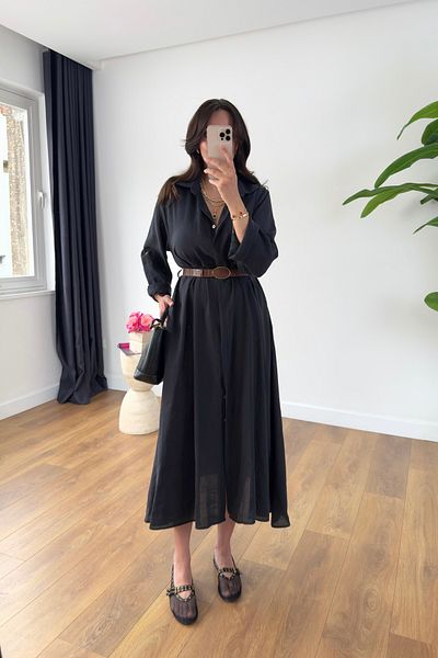 BİRCANÇİL Benis Black Premium Belted Dress