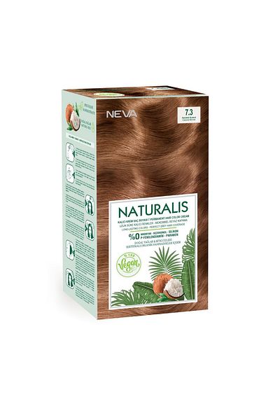 Neva Vopsea de păr vegană fără amoniac, Blond Caramel 7.3, Naturalis, Neva, 150 ml