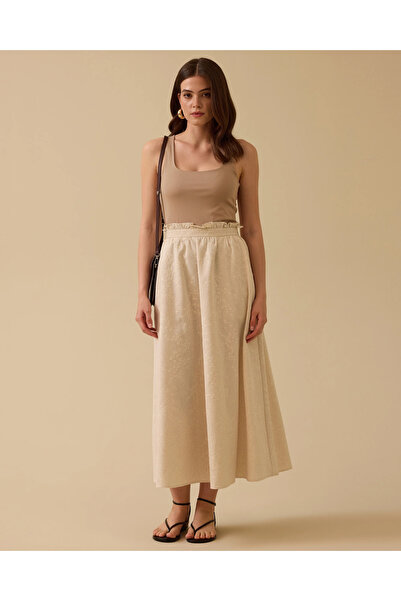 SCL Elastik Bel Desenli Keten Etek