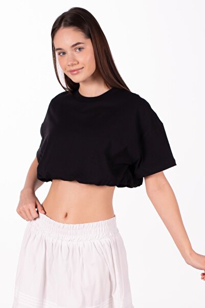 BARRELS AND OIL Women's short sleeve crop balloon t-shirt - black