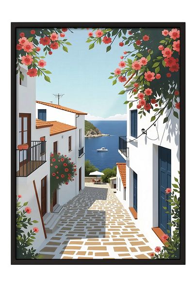 Postifull Black Framed Poster Painting, Road to the Sea, Photo, Blue Color Poster, 2025 Summer Selection, No:109