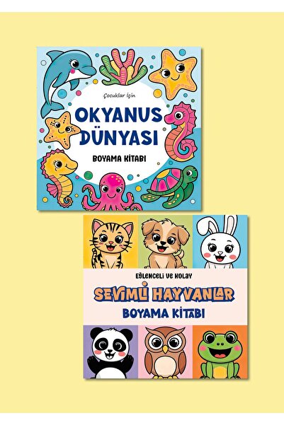 Jüpiter Çocuk Yayınları Ocean World & Cute Animals Set of 2 Coloring Books