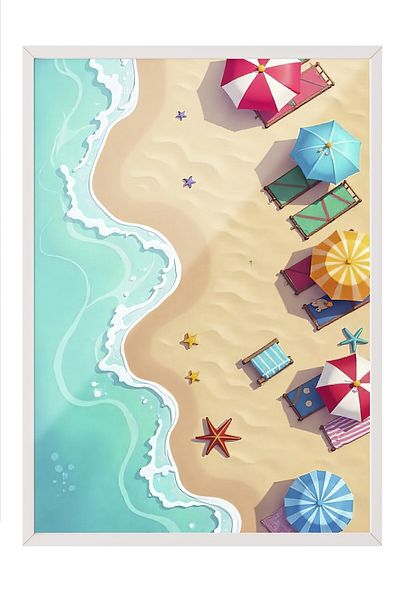 Postifull White Framed Poster, Seaside, Illustration, Maximalist, Colorful Color Poster, 2025 Summer Selection, No:10