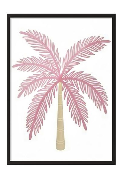 Postifull Black Framed Poster Painting, Pink Palm Tree, Illustration, Pink Color Poster, 2025 Summer Selection