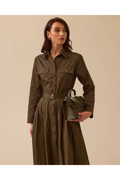SCL Kemer Detaylı Uzun Kollu Düğmeli Elbise