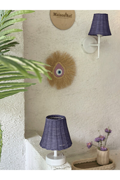 Maison Avf Mor Rattan & Bambu Masa Üstü Kablosuz Pilli Abajur Masa Lambası Al...