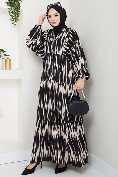 InStyle Casual Brush Pattern Viscose Dress Black