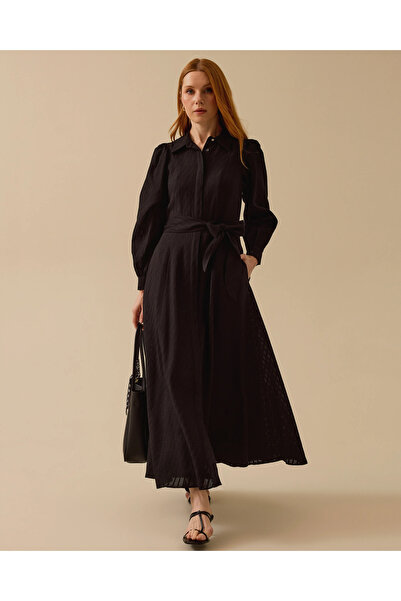 SCL Desenli Kuşak Detaylı Maksi Elbise