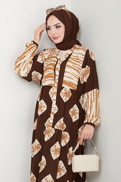 InStyle Striped Punto Pattern Viscose Dress Bitter Brown