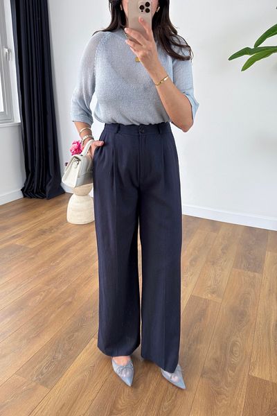 BİRCANÇİL Ulsana Navy Blue Premium Linen Trousers