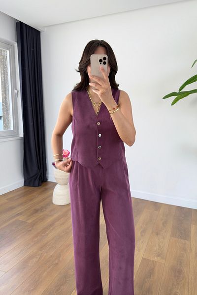 BİRCANÇİL Md Jensan Purple Tensl Vest Pants Suit