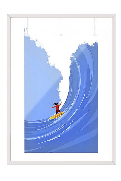 Postifull Poster cu cadru alb, surfing pe mare, ilustrație, poster de culoare albastră, selecție de vară 2025, NR:109604