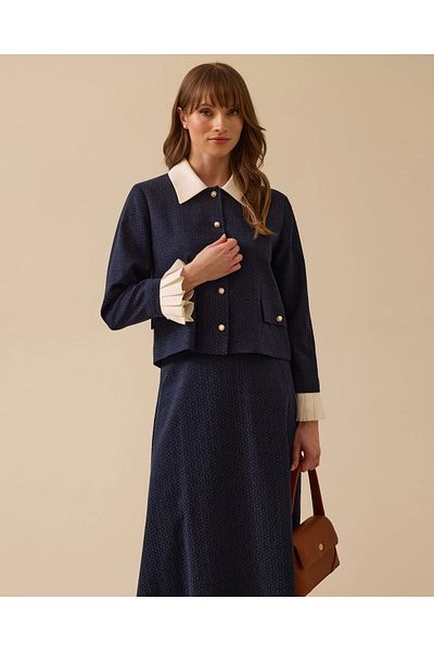 SCL Buttoned Patterned Jacket with Sleeve Detail