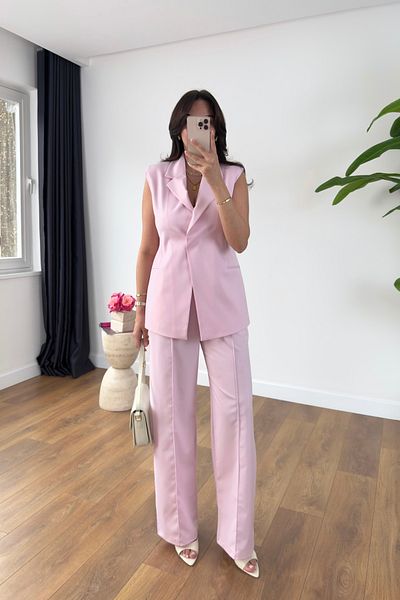 BİRCANÇİL Remy Pink Vest Pants Set