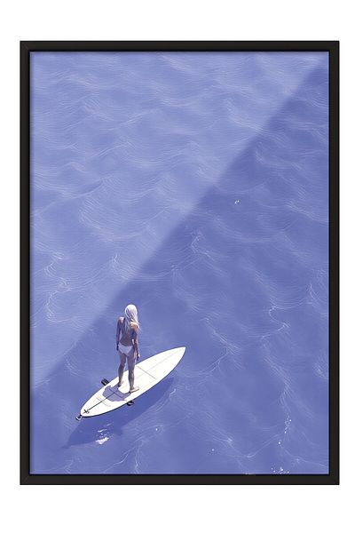 Postifull Black Framed Poster, Woman with White Hair, Photo, Blue Color Poster, Summer Selection 2025, No:109609