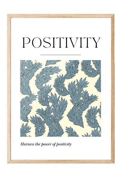 Postifull Wooden Framed Painting, Leaves, Text, Flat Illustration, Beige, Blue Color Poster, 2025 Summer Selection,