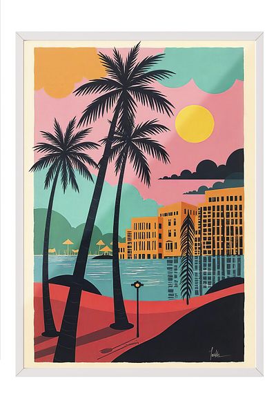 Postifull White Framed Painting, Color Tropical, Illustration, Maximalist, Colorful Color Poster, 2025 Summer Secky