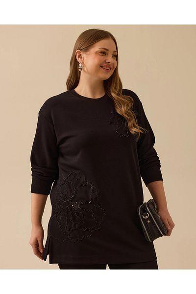 Gala-Xi Hanorac de damă cu broderie florală de mărime mare - negru