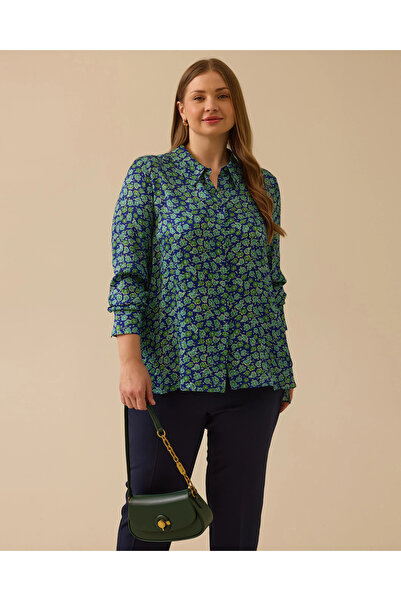 Gala-Xi Büyük Beden Çiçek Desenli Rahat Kesim Gömlek