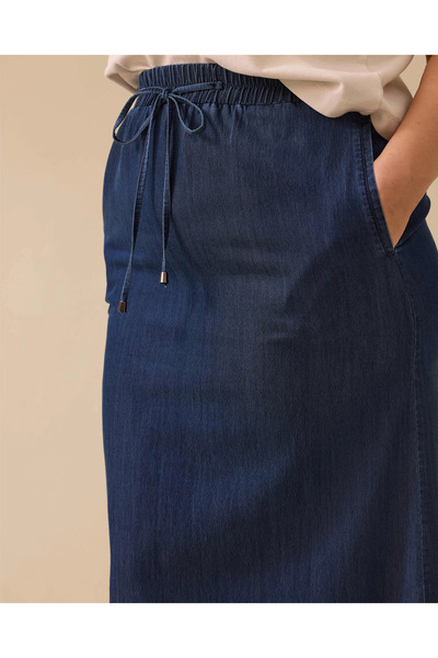 Gala-Xi Fusta de damă, mărime mare, cu talie elastică, lungime maxi, subțire, din țesătură denim 10002512214004