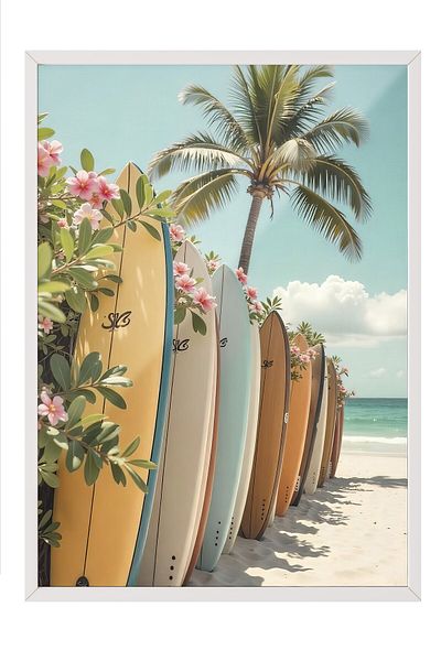 Postifull Poster cu cadru alb, placă de surf, fotografie, poster de culoare albastră, selecție de vară 2025, NR:109548