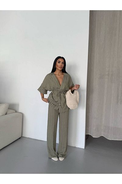 FRİYA Women's Waist-Tied Vest and Pants Suit