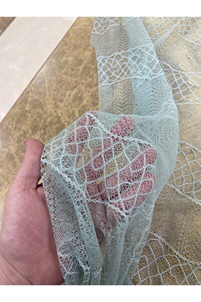 METERİAL قماش دانتيل نعناعي منقوش مموج - عرض 130 سم، تول شفاف وأنيق
