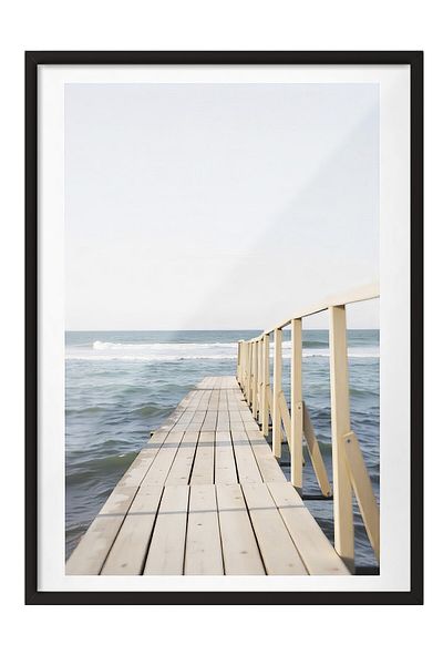 Postifull Black Framed Painting, Bridge to the Sea, Photo, Blue Color Poster, 2025 Summer Selection, No:109750