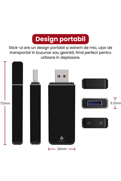 Spionescu Stick cameră ascunsă, rezoluție 1080P, detectare mișcare, baterie 500 mAh, înregistrare ciclică