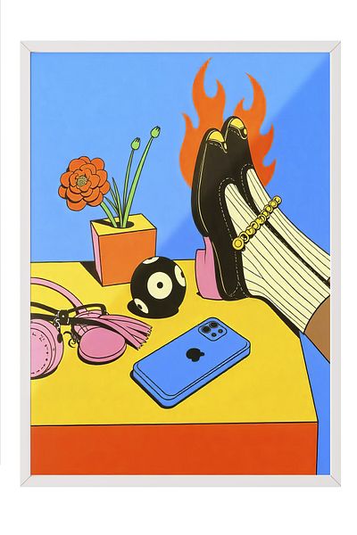 Postifull White Framed Painting, Cool Shoes, Illustration, Maximalist, Red Color Poster, 2025 Summer S