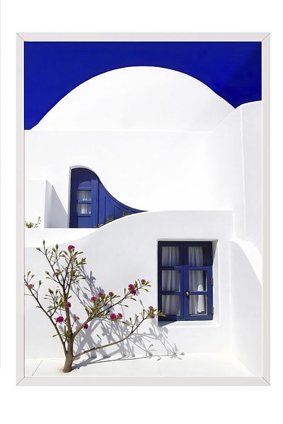 Postifull White Framed Painting, Blue Window, Photo, Blue Color Poster, 2025 Summer Selection, No:109710