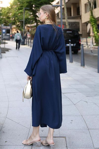 msendam Bat Sleeve Design Tie-Up Long Dress