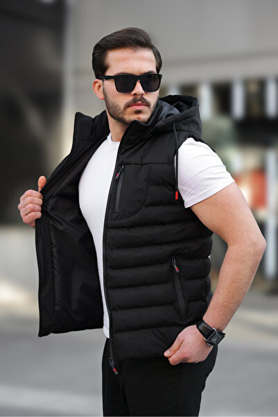 KOCCI Мъжки пухен елек с качулка, водоустойчив и ветроустойчив