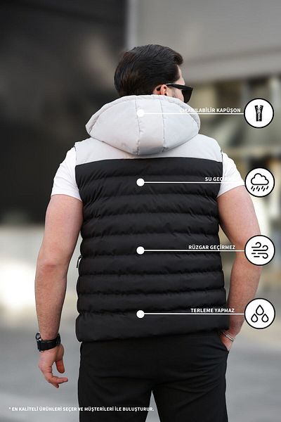 KOCCI Water and Windproof Detachable Hood Men's down Jacket Vest