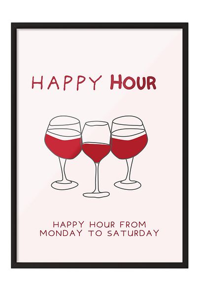 Postifull Black Framed Painting, Wine Glasses, Flat Illustration, Red, Beige Color Poster, 2025 Summer Selection