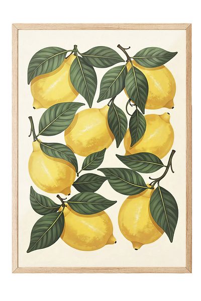 Postifull Wooden Framed Poster Painting, Yellow Lemons, Illustration, Yellow Color Poster, 2025 Summer Selection, No:10