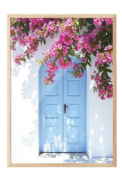 Postifull Wooden Framed Poster Painting, Blue Door, Photo, Blue Color Poster, 2025 Summer Selection, No:109483