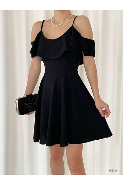Modafeminen Rochie din crepon importată cu bretele și decolteu rotund negru 582222