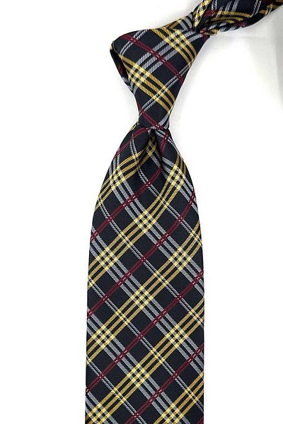 Kravatkolik Black Plaid Pattern Classic Tie with Handkerchief Kk13199