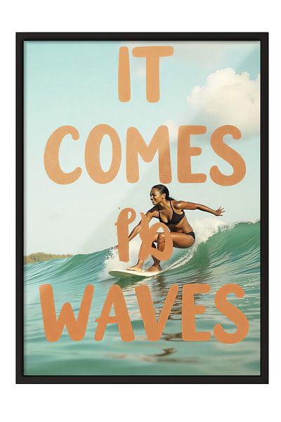 Postifull Black Framed Painting, Waves Are Coming, Illustration, Maximalist, Blue Color Poster, 2025 Summer Selection