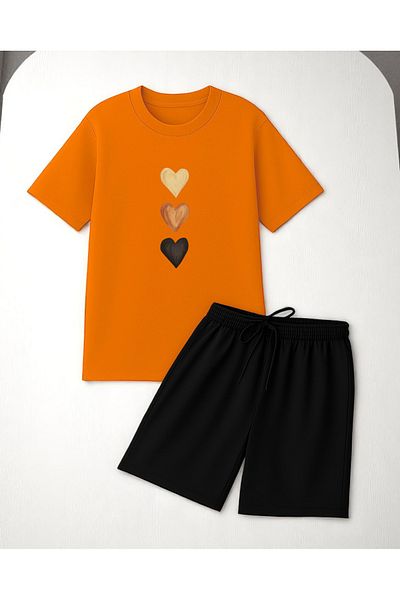 uyguntarz Unisex 3 Heart Printed Design Shorts Set