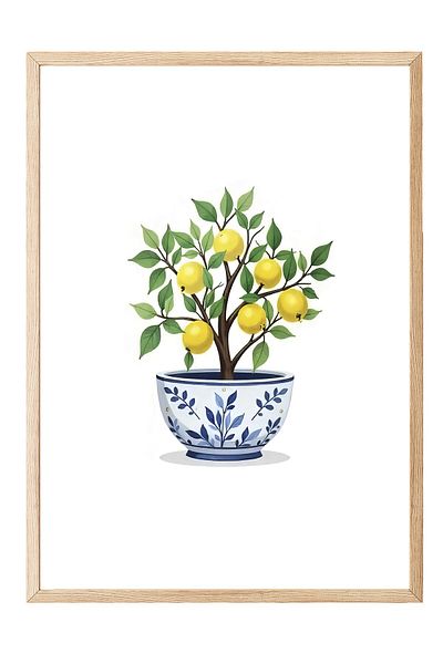 Postifull Wooden Framed Poster Painting, Lemon Tree, Illustration, Yellow Color Poster, 2025 Summer Selection, No:1094