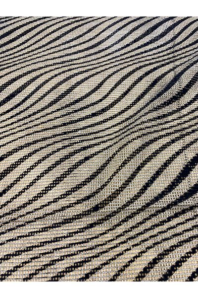 METERİAL Wavy Striped Black-Beige Woven Fabric – Modern Patterned 140 cm Width