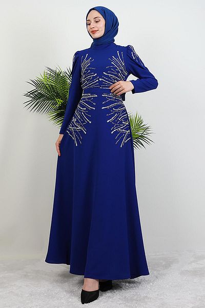 GİYZAMİLA Mia Stone Hijab Dress Night Blue