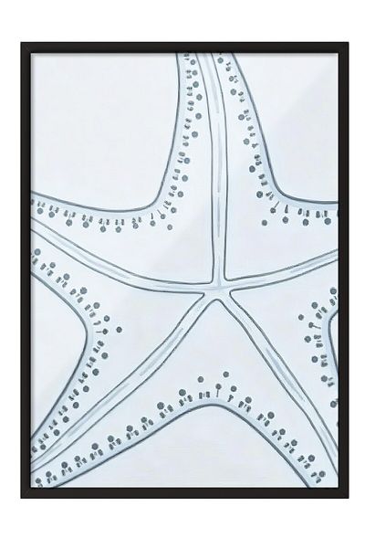 Postifull Black Framed Poster, Seashell, Illustration, Blue Color Poster, 2025 Summer Selection, No:109684