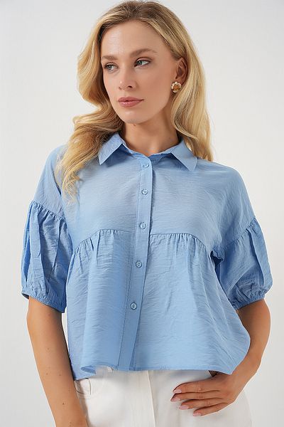 Bigdart Women's Short Sleeve Crop Shirt 20335 - Blue