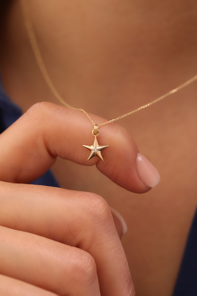 YAVUZ KUYUMCULUK 14 Ayar Altın Tektaş Yıldız Kolye