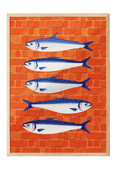 Postifull Wooden Framed Poster, Goby, Illustration, Red Color Poster, Summer Selection of 2025, No:109